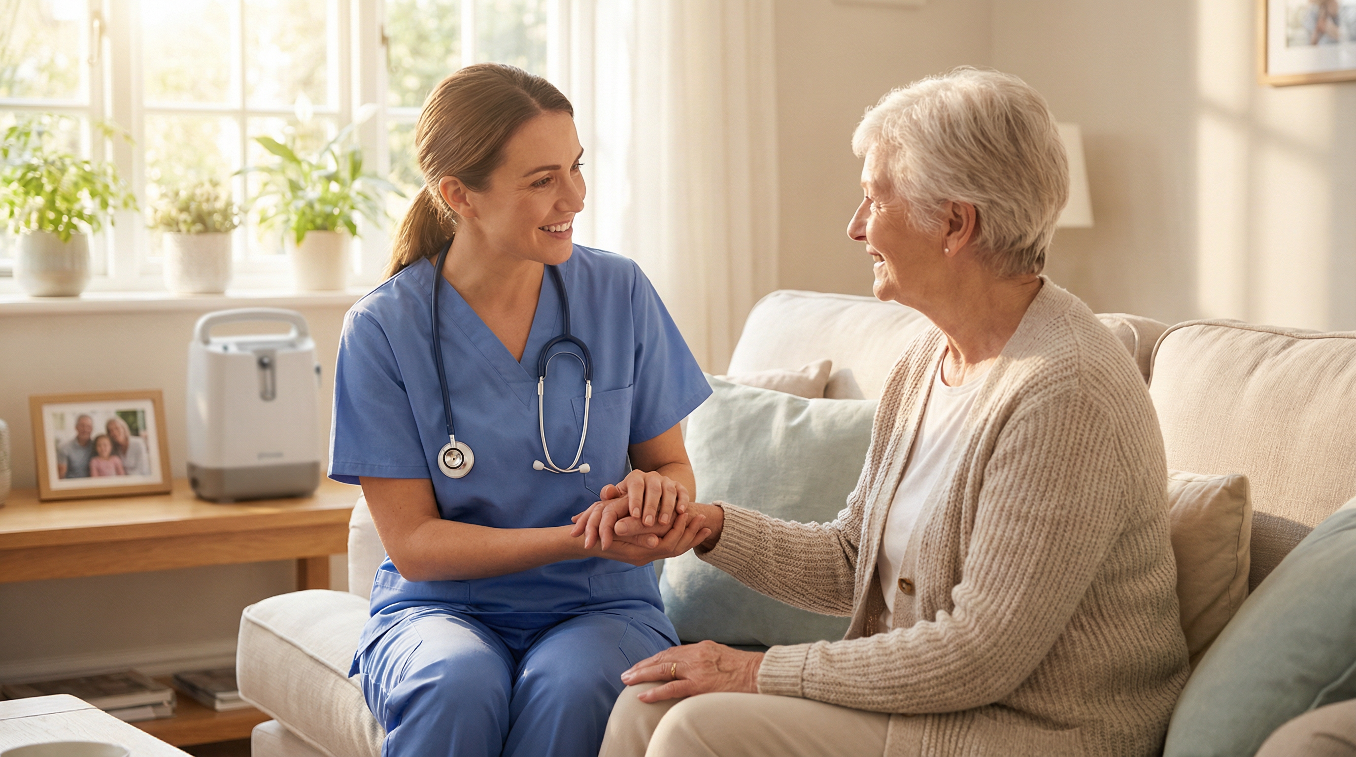 Ambulante Intensivpflege in NRW Professionelle Intensivpflege im häuslichen Umfeld - Pflegefachkraft betreut Patientin